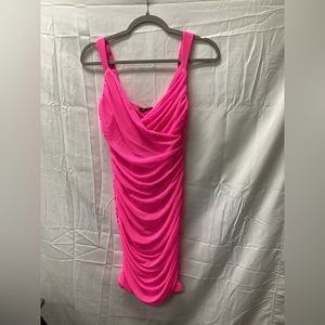 Hot Pink Sleeveless Ruched Back Party Dress
